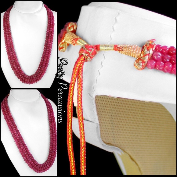 NWT Natural Carved Authentic Ruby Beaded Necklace - Picture 3 of 3